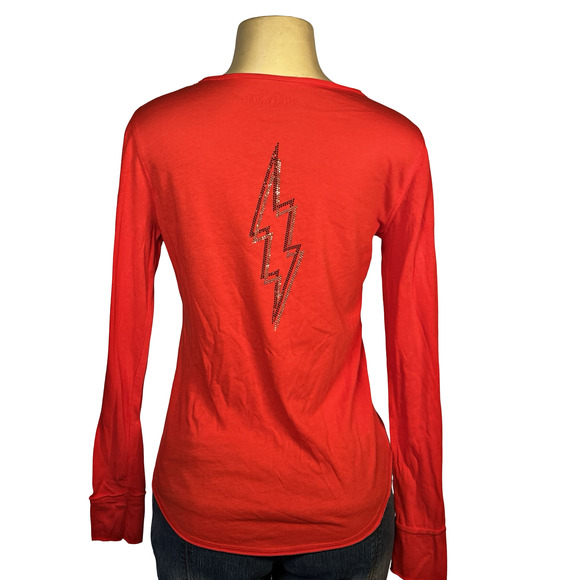 Zadig & Voltaire Shirt Womens Small Red Tunisien ML Flashlight Strass Henley - Picture 1 of 13